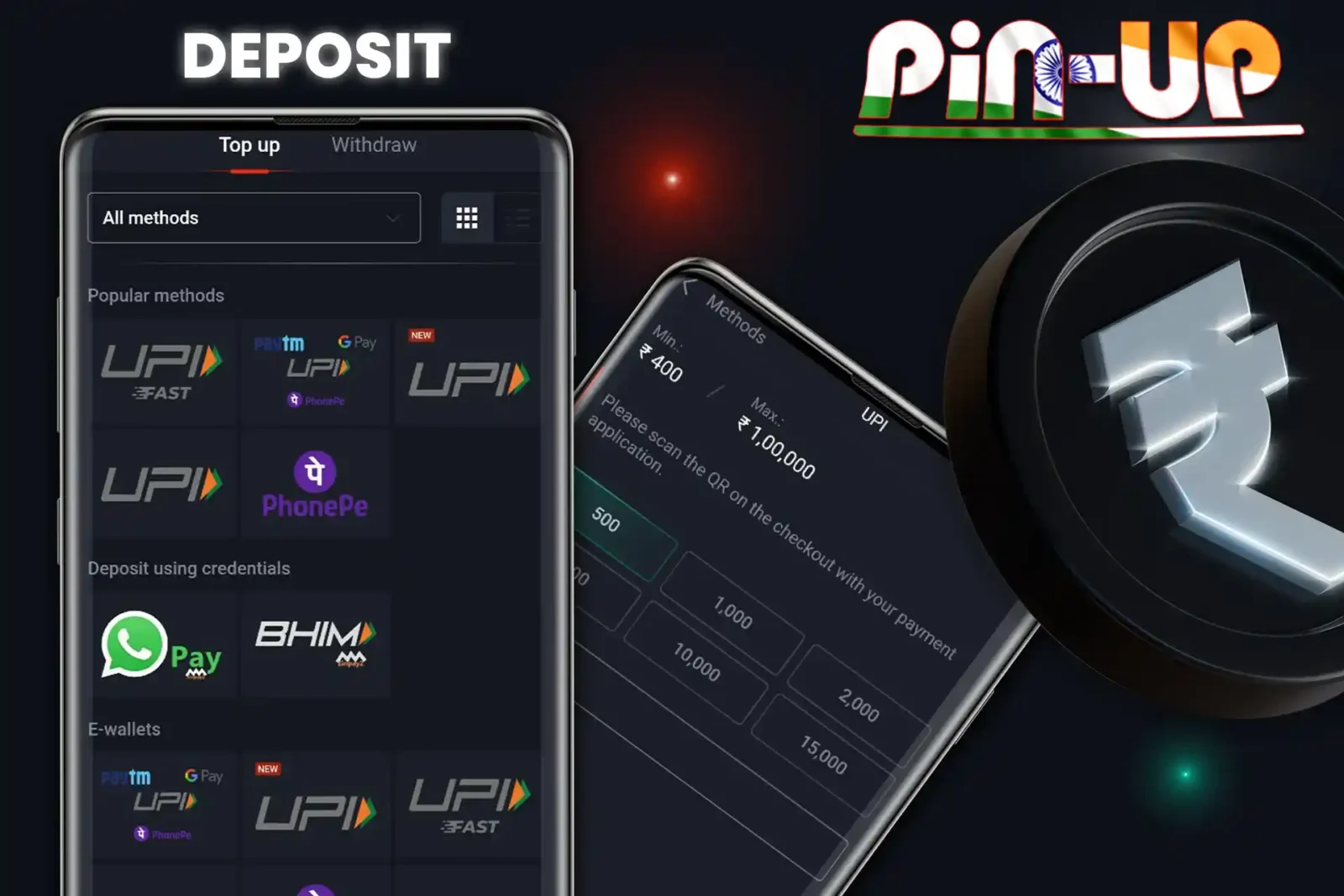 Check out the available deposit methods at Pin-Up