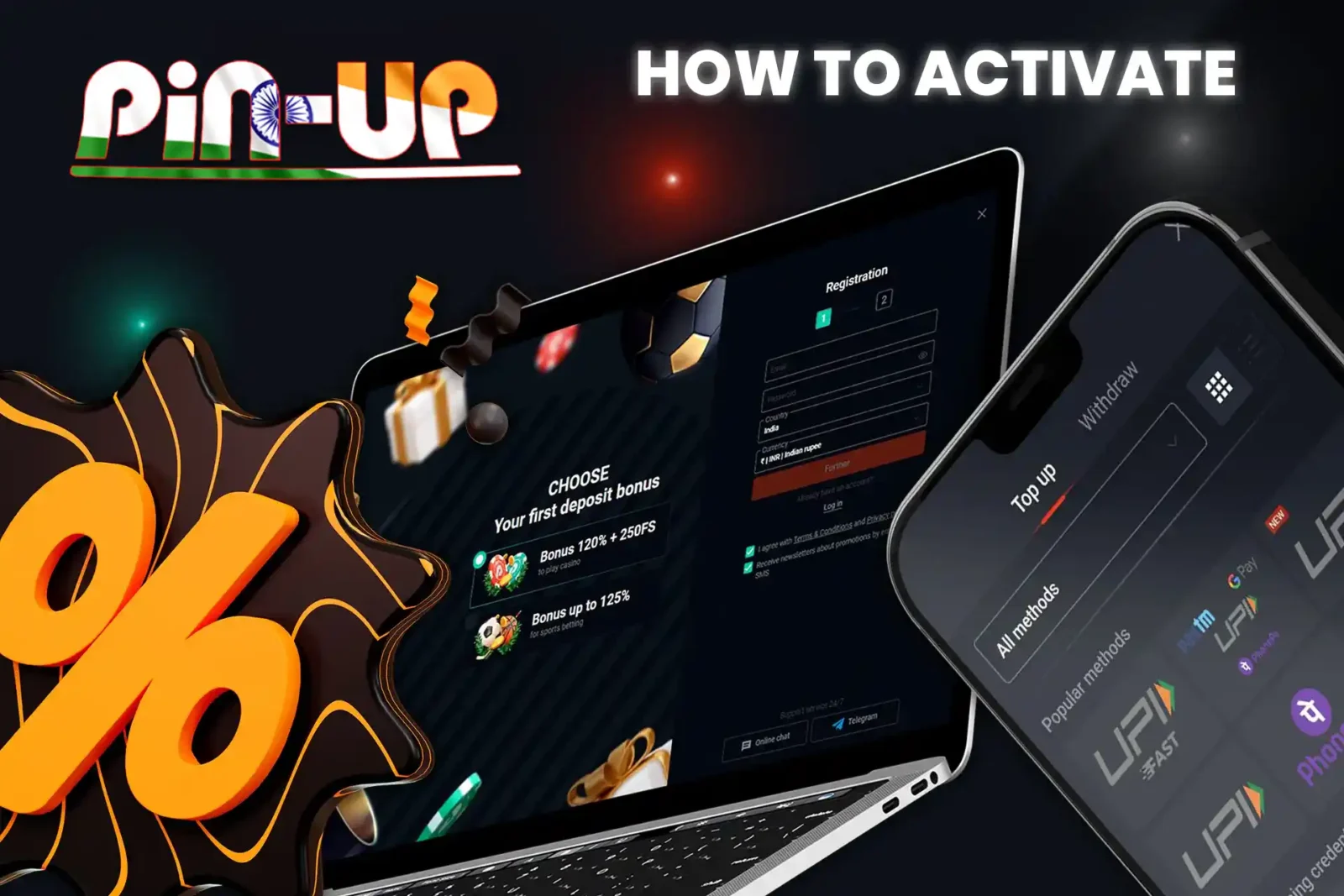 Register on the Pin Up website, make a deposit and activate the promo code
