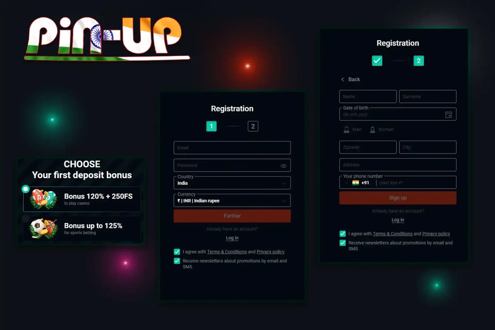 Easy registration process on Pin-Up