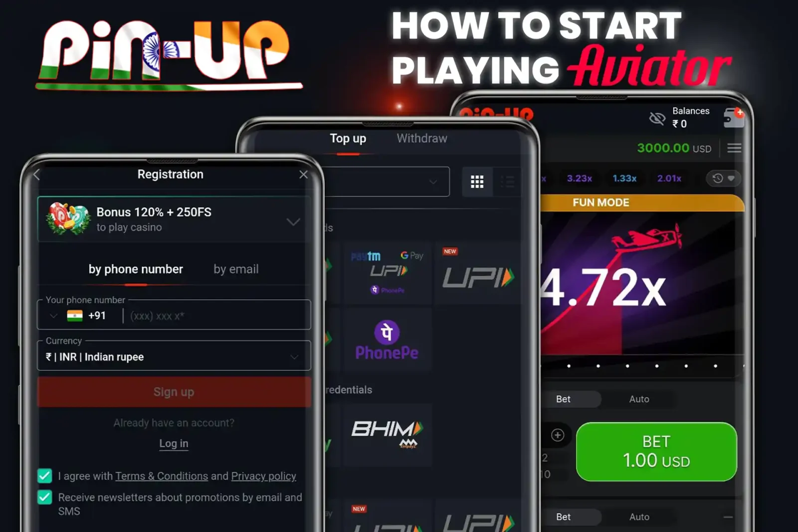 Register, make a deposit and start playing Aviator right now